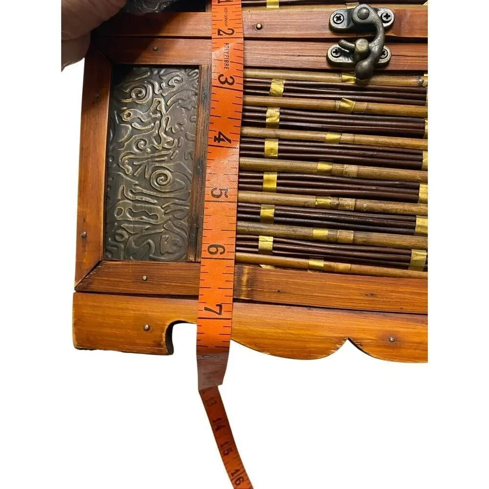 Interior Accents Vintage Asian Wooden Storage Treasure Chest Brown Bamboo Brass